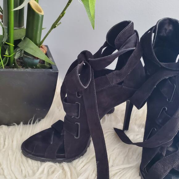 Nine West INESELLA Black Peep Toe Tie Up Pumps Size 6M - Picture 3 of 12